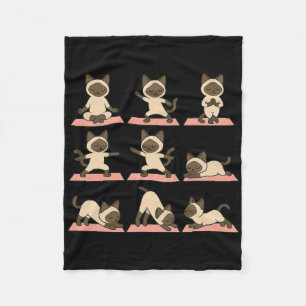 Siamese Cat Doing Yoga Vegan Kawaii Zen  Fleece Blanket