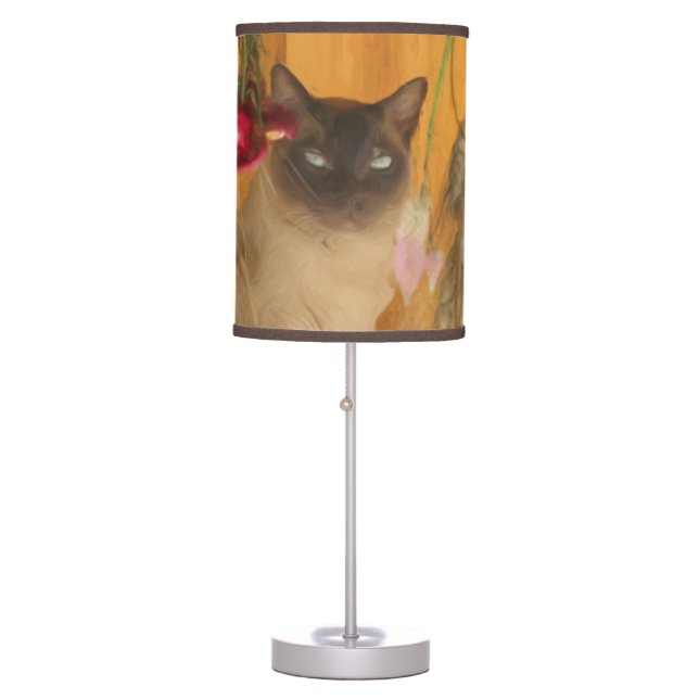 Siamese Cat Dried Flowers Photo Painting   Table Lamp (Front)