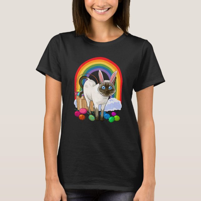 Siamese Cat Easter Eggs Bunny Rabbit T-Shirt (Front)