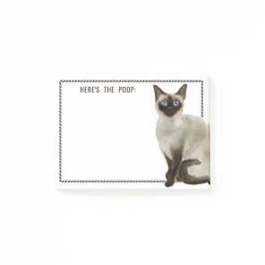 Siamese Cat | Editable Text Here's The Poop Post-it Notes