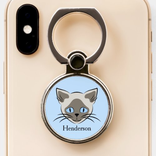 Siamese Cat Face with Blue Eyes Graphic Name Phone Ring Stand