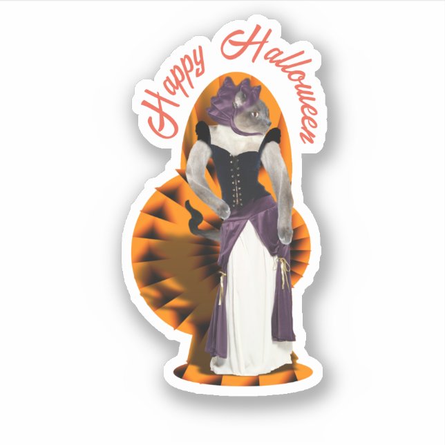 Siamese Cat Fancy Dress on Halloween  Sticker (Front)