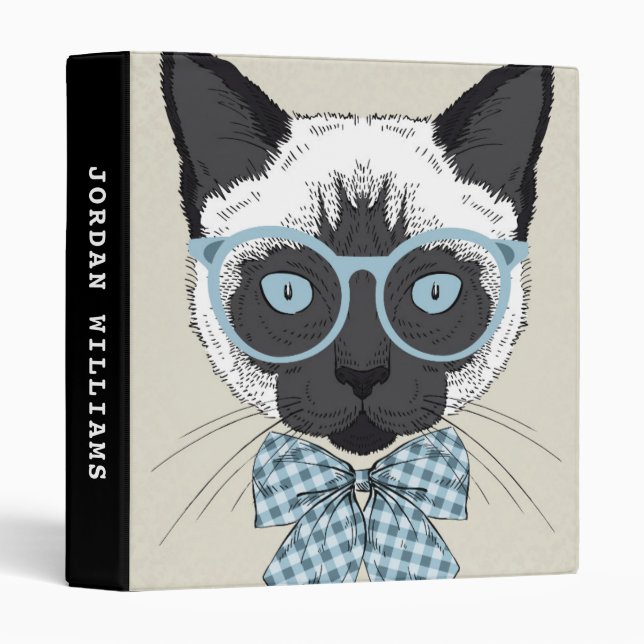 Siamese Cat Fashion Smart | Add Your Name 3 Ring Binder (Front/Spine)