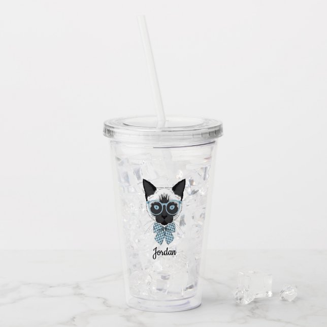 Siamese Cat Fashion Smart | Add Your Name Acrylic Tumbler (Front Ice)