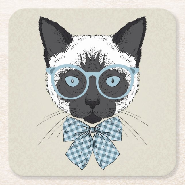 Siamese Cat Fashion Smart Square Paper Coaster (Front)