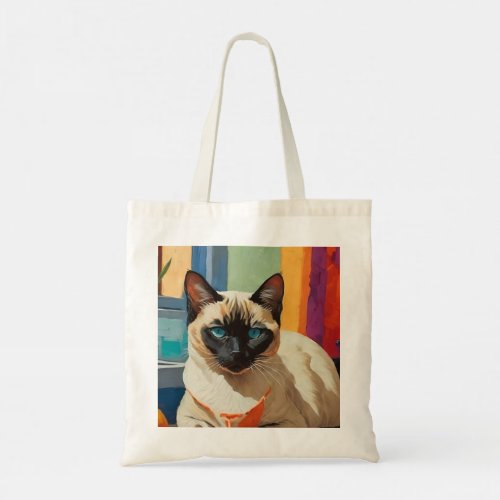 Siamese Cat Fauvism Style Tote Bag