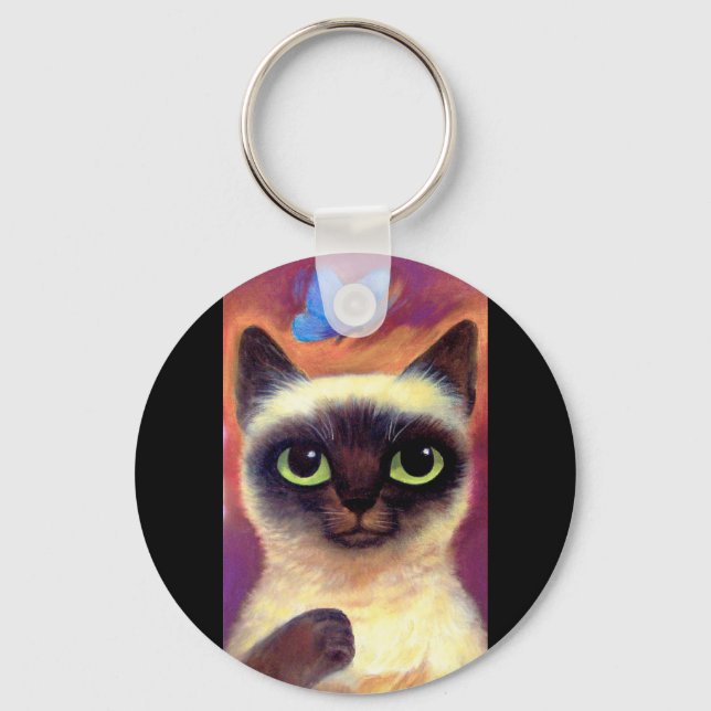 Siamese Cat Feline Butterfly Art - Multi Keychain (Front)