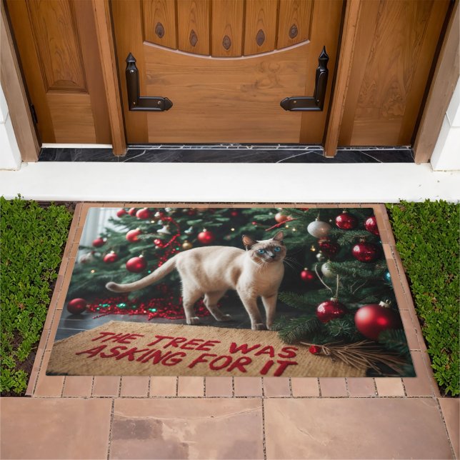Siamese Cat Festive Holiday Christmas Doormat (Outdoor)