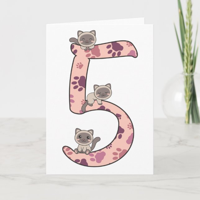 Siamese Cat Fifth Birthday For Kids Cats Card (Front)