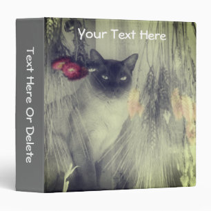 Siamese Cat Flowers Black And White Personalized 3 Ring Binder