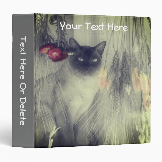 Siamese Cat Flowers Black And White Personalized  3 Ring Binder (Front/Spine)