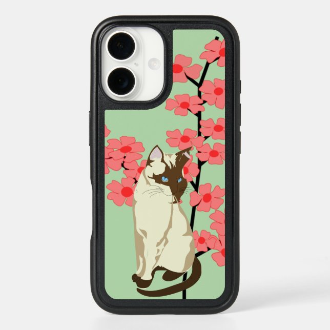 Siamese Cat & Flowers – Light Green OtterBox Case (Back)
