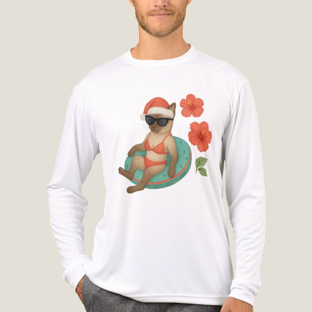 Siamese Cat for Christmas in July Beach themed Tri-Blend Shirt (Front)