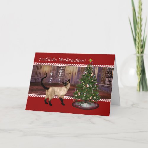 Siamese Cat _ Frohe Weihnachten German Card