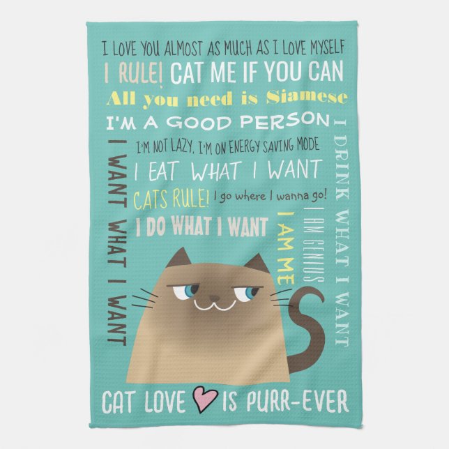 Siamese Cat Funny Kitchen Towel (Vertical)