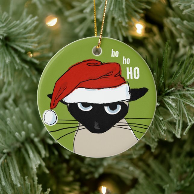 Siamese Cat Funny Santa Kitty Custom Christmas Ceramic Ornament (Tree)