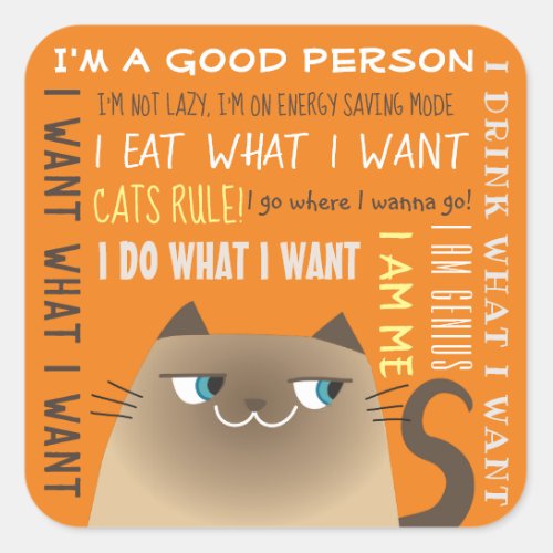 Siamese Cat Funny Square Sticker