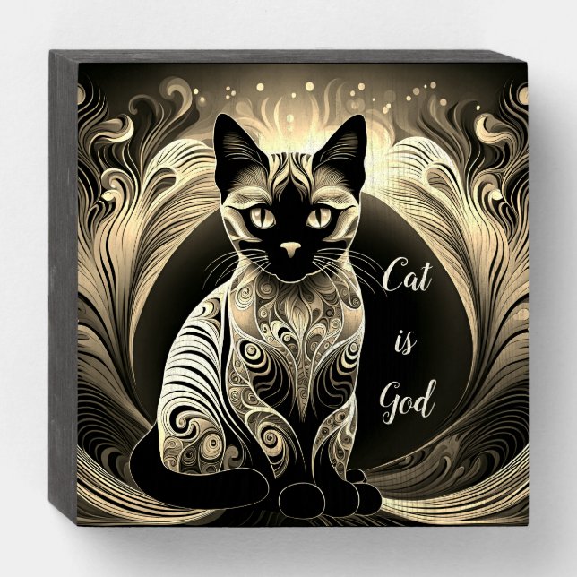 Siamese cat, Gold and white abstract Wooden Box Sign (Front Horizontal)