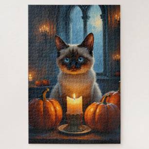 Siamese Cat Gothic Halloween Portrait Art Jigsaw Puzzle