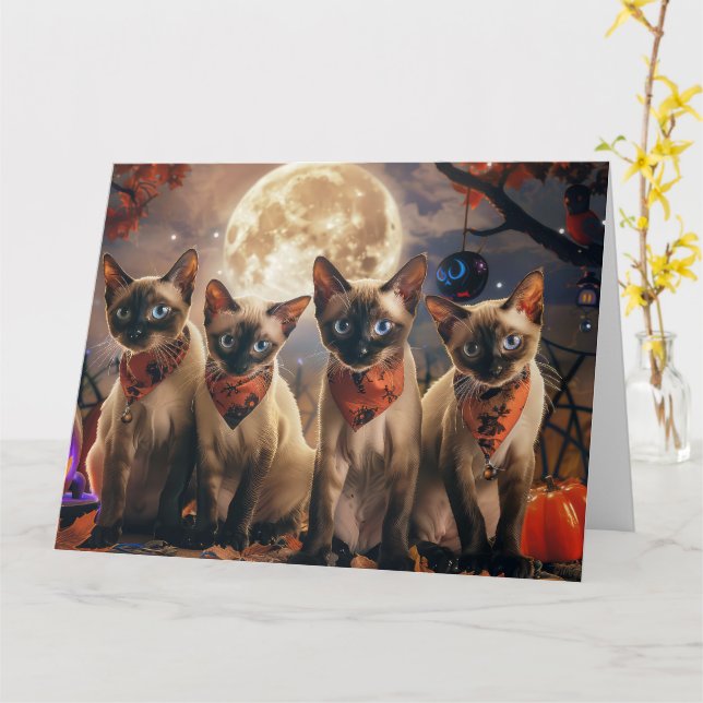 Siamese Cat Halloween Spooky Card (Yellow Flower)