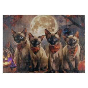 Siamese Cat Halloween Spooky Cutting Board
