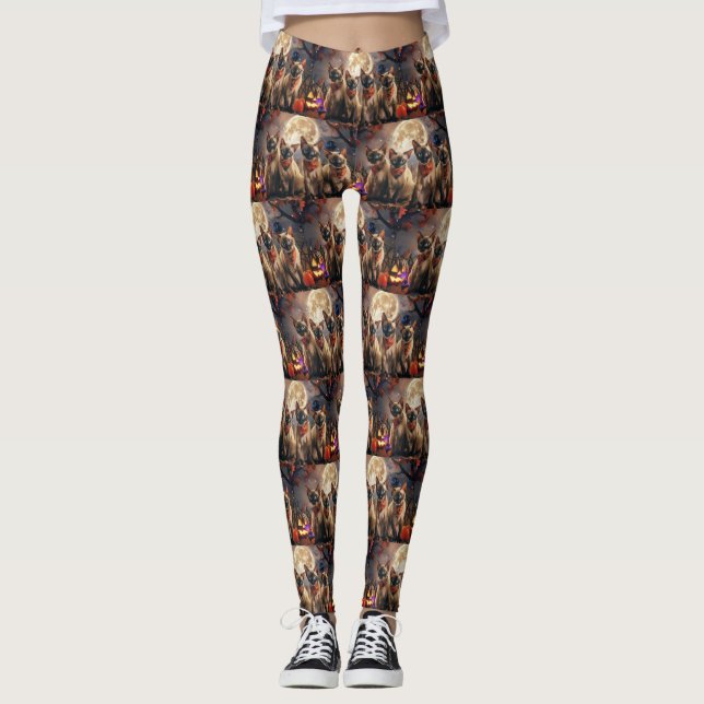 Siamese Cat Halloween Spooky Leggings (Front)