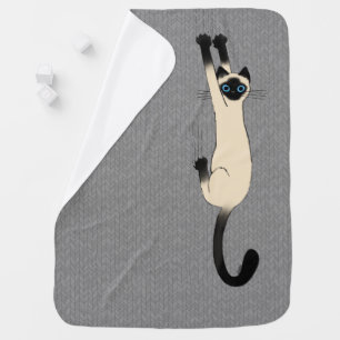 Siamese Cat Hanging On Funny Cat Baby Blanket