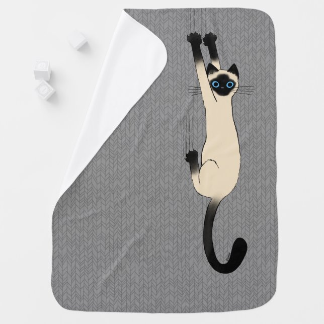 Siamese Cat Hanging On | Funny Cat Baby Blanket (In Situ)