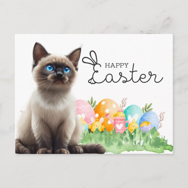 Siamese Cat Happy Easter with Eggs  Postcard (Front)