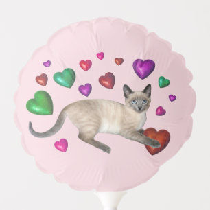 Siamese Cat Hearts Balloon
