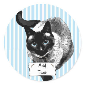 Siamese Cat Holding Blank Sign You Add Text Classic Round Sticker