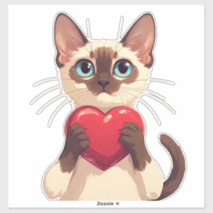 Siamese Cat Holding Heart For Love And Smiles 💖 Sticker