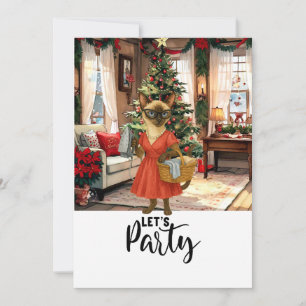 Siamese cat Housewife Christmas Let's Party Invitation