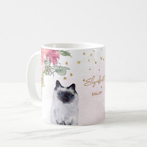 Siamese Cat Illustration Gold Glitter Girl Gift Coffee Mug