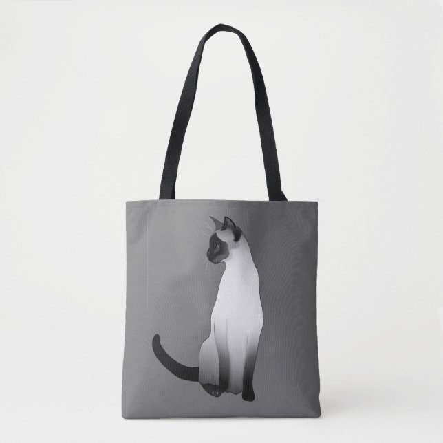 Siamese Cat in Black, White and Gray / Grey Tote Bag (Front)