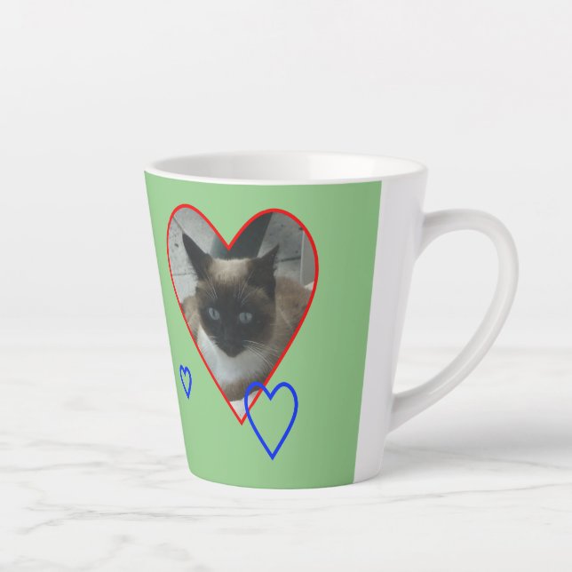 Siamese Cat in Heart Cust. Green Latte Mug (Right)