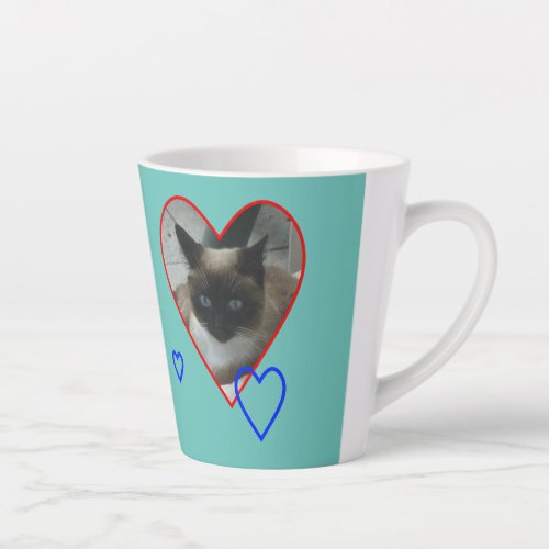 Siamese Cat in Heart Cust Light Blue Latte Mug