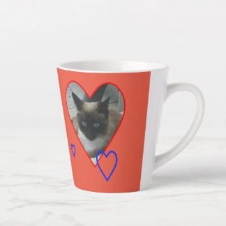 Siamese Cat in Heart Cust. Orange Red Latte Mug