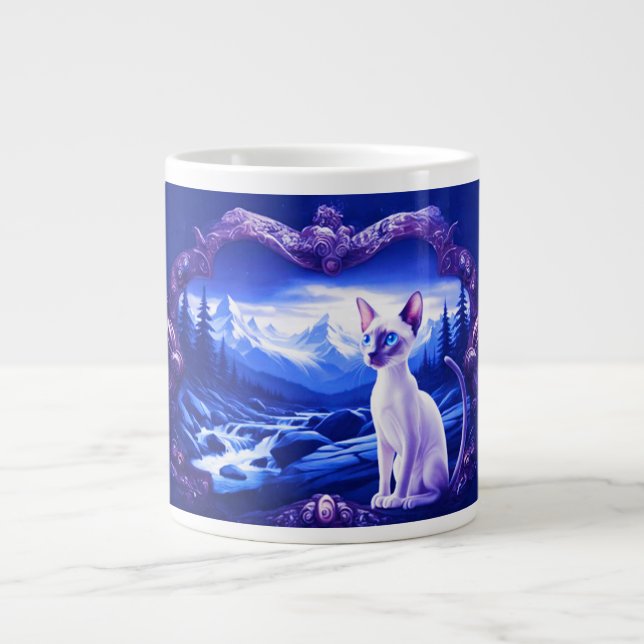 Siamese Cat In Scenic Frame Giant Coffee Mug (Front)