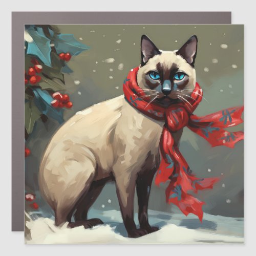Siamese Cat in Snow Christmas Car Magnet