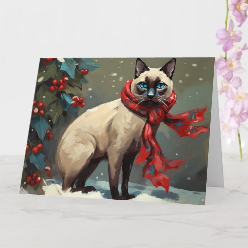 Siamese Cat in Snow Christmas Card