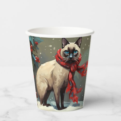 Siamese Cat in Snow Christmas Paper Cups