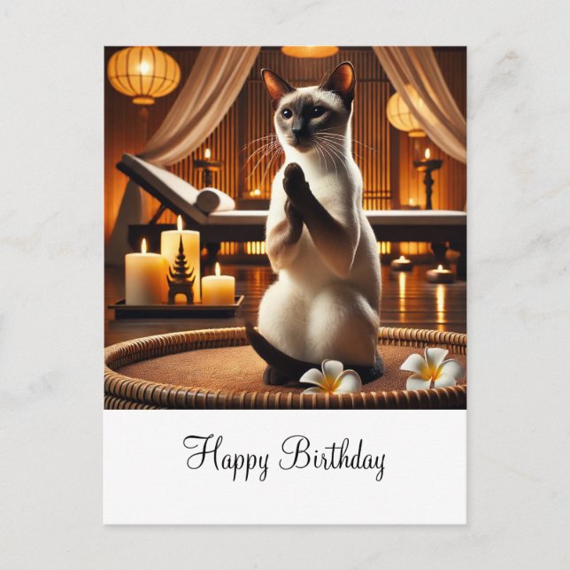 Siamese Cat in Spa Birthday  Postcard (Front)