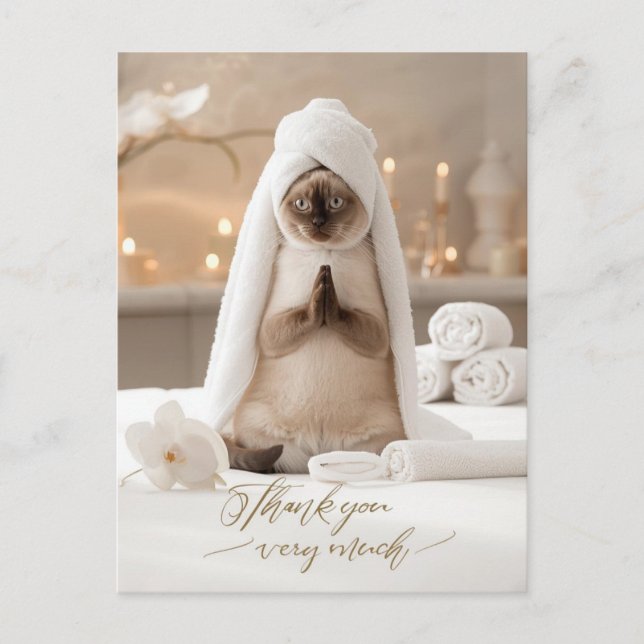 Siamese Cat in Spa Thank you  Postcard (Front)