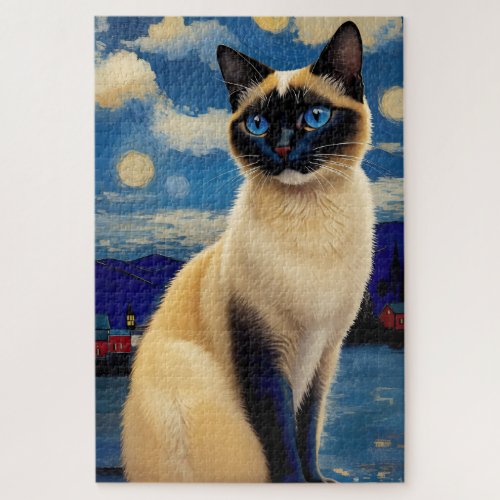 Siamese Cat in Starry Night Jigsaw Puzzle