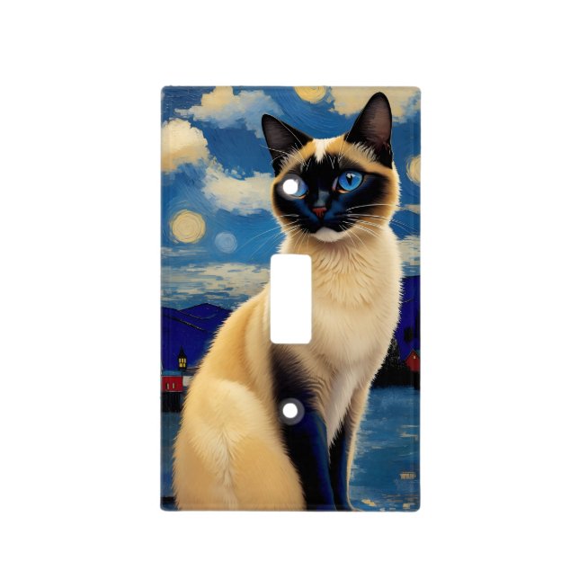 Siamese Cat in Starry Night Light Switch Cover (Front)