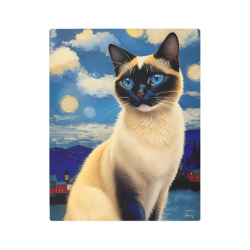 Siamese Cat in Starry Night Metal Print