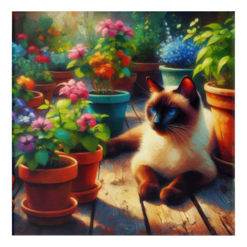 Siamese Cat in the Garden Oil Painting Acrylic Print