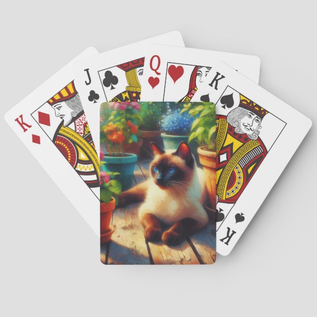 Siamese Cat in the Garden Oil Painting Poker Cards (Back)