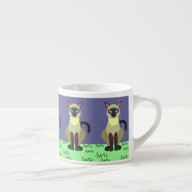 Siamese Cat in the Grass Espresso Cup – Feline Art (Right)